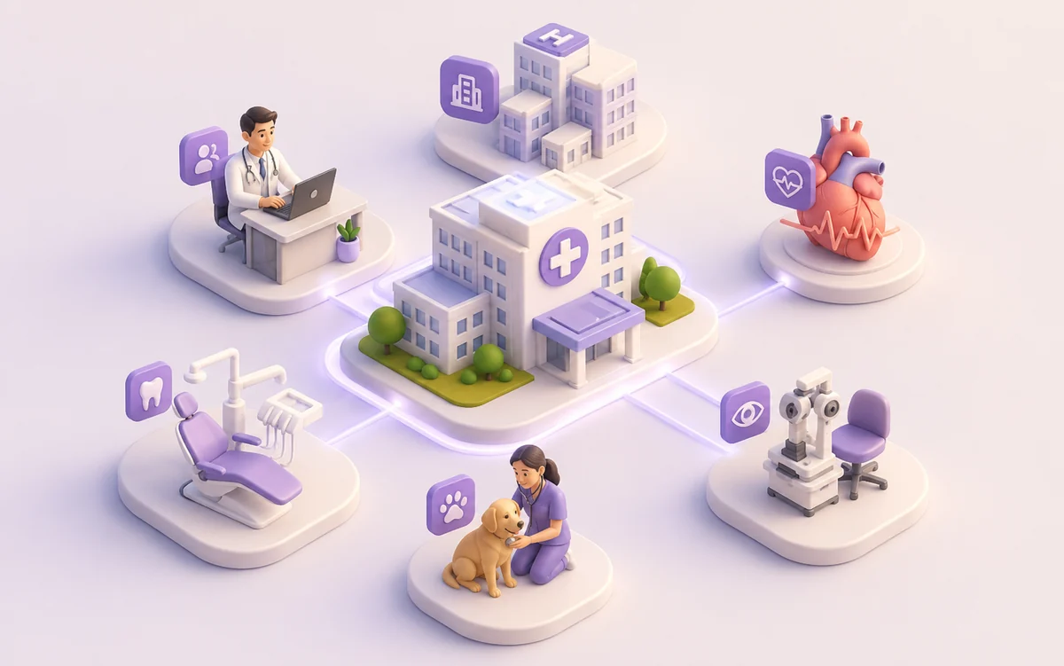 Caryvox connectée aux différentes spécialités médicales : médecine générale, clinique, cardiologie, dentaire, vétérinaire et ophtalmologie